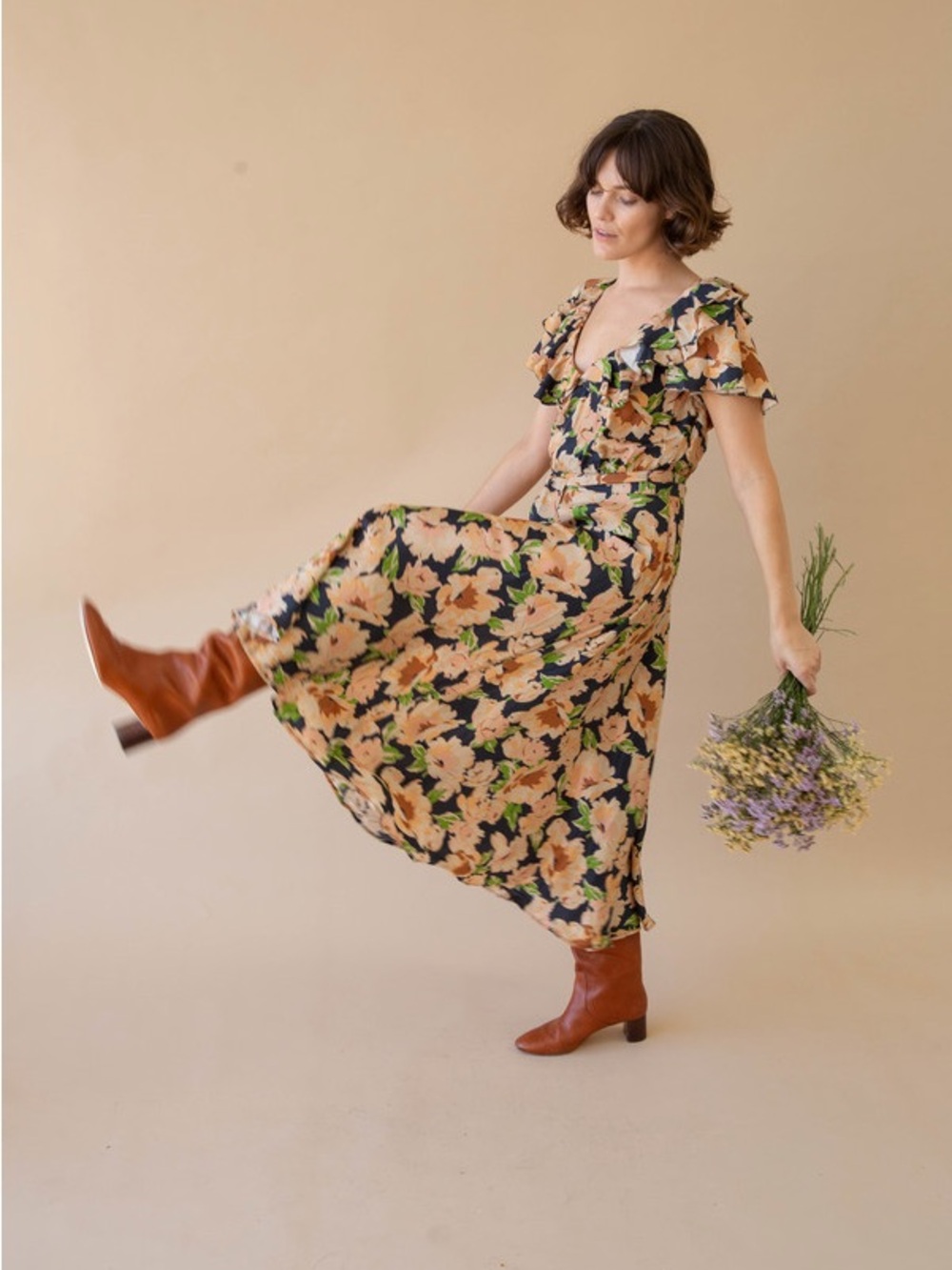 THE GREAT. The Parish Dress Floral Multi Silk Size 2